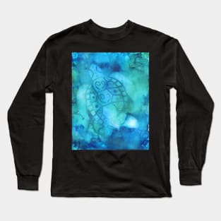 Sea Turtle in shades of blue and green Long Sleeve T-Shirt